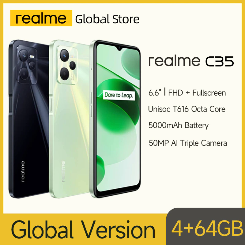 Global version realme c35 smartphone 6. 6″ fhd unisoc t616 octa core processor 50mp camera 5000mah battery nfc 18w quick charge